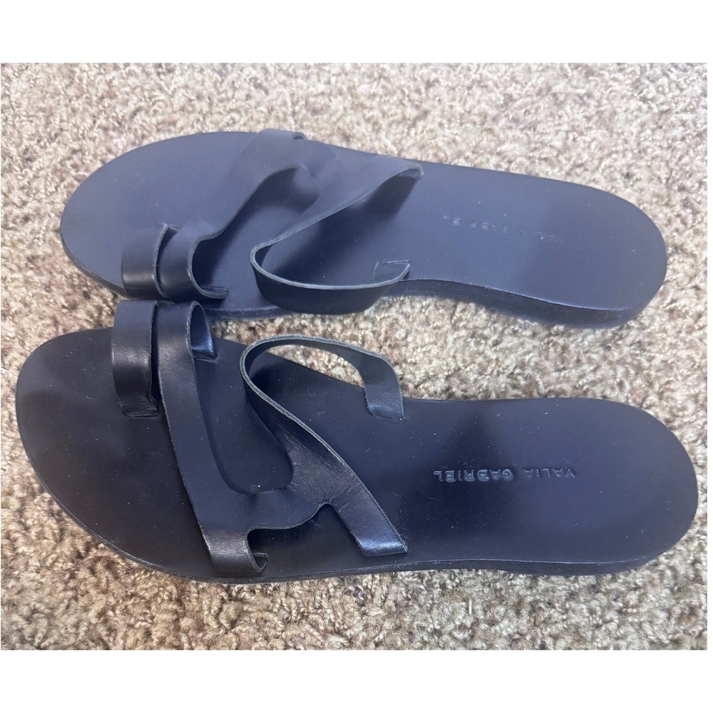 Valia Gabriel Black Leather Toe Loop Sandals Handmade in Greece Size 7/37
